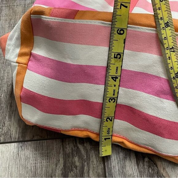 Victoria’s Secret Large Striped Lined Canvas Beach Tote Pink Orange White Gold - Picture 8 of 12